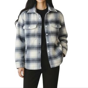 AE Oversized Flannel Shacket | Cozy Gray/White Plaid | Women's Small